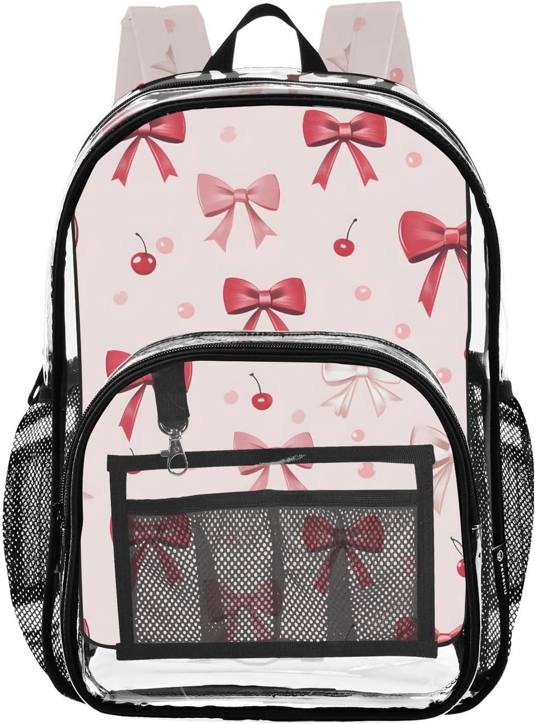 Bow Cherry Lovely Clear Backpack Heavy Duty See Through Transparent PVC BookBag for Kids Boy Girl Adult School Work