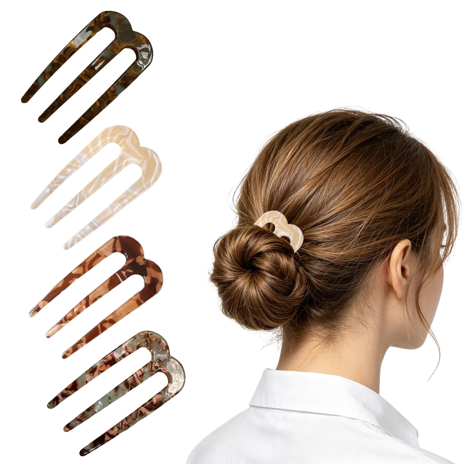 Juda Pins for Hair Bun, French Hair Pin Set of 4 Pieces, Elegant Hairstyles for Professional and Special Occasions, Acrylic Hair Sticks in Beige and Brown Shades-image-27