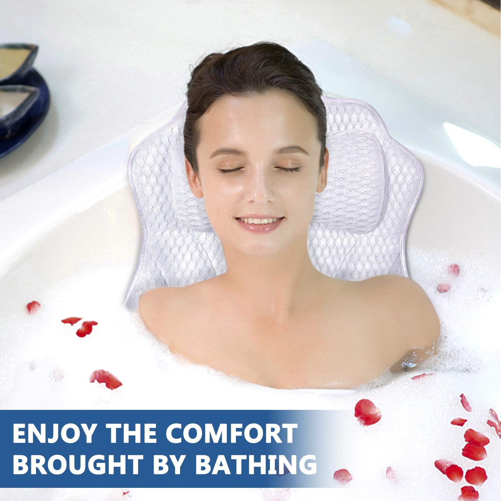 MOYKSRR Almohada para Bañera, Almohada de Baño, Reposacabezas Ergonómico, Almohadas de Bañera Cómoda Malla de Aire 4D Baño, Puede soportar la Cabeza,el Cuello, para SPA en Casa Bañera de Hidromasaje
