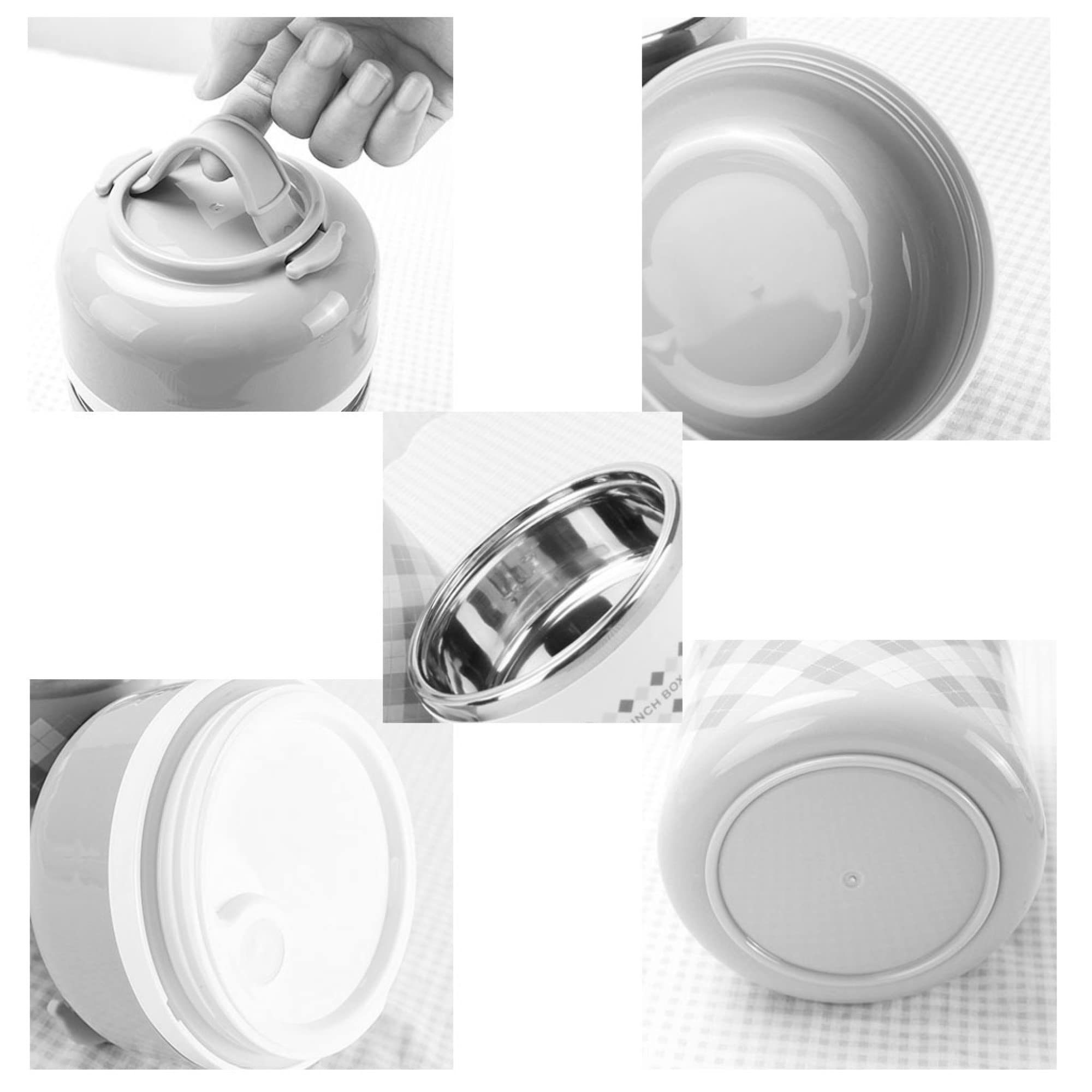 bwh Fiambrera térmica Acero Inoxidable Fiambrera Bento de 2 Niveles Contenedores PortáTiles de Almacenamiento de Alimentos para NiñOs Adultos Escuela Oficina Trabajo Hogar Picnic