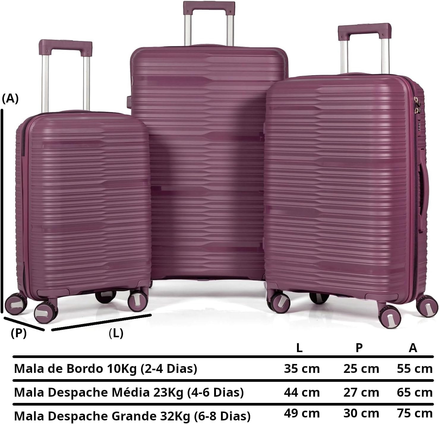 Kit Mala De Viagem 32Kg E 23Kg Polipropileno 8 Rodas 360 Tamanho Conjunto Jogo Media E Grande Para Despachar Rígida Leve Resistente (ROXO, 2-Peças (M/G)) Kit Mala De Viagem 32Kg E 23Kg Polipropileno 8 Rodas 360 Tamanho Conjunto Jogo Media E Grande Para Despachar Rígida Leve Resistente (ROXO, 2-Peças (M/G))