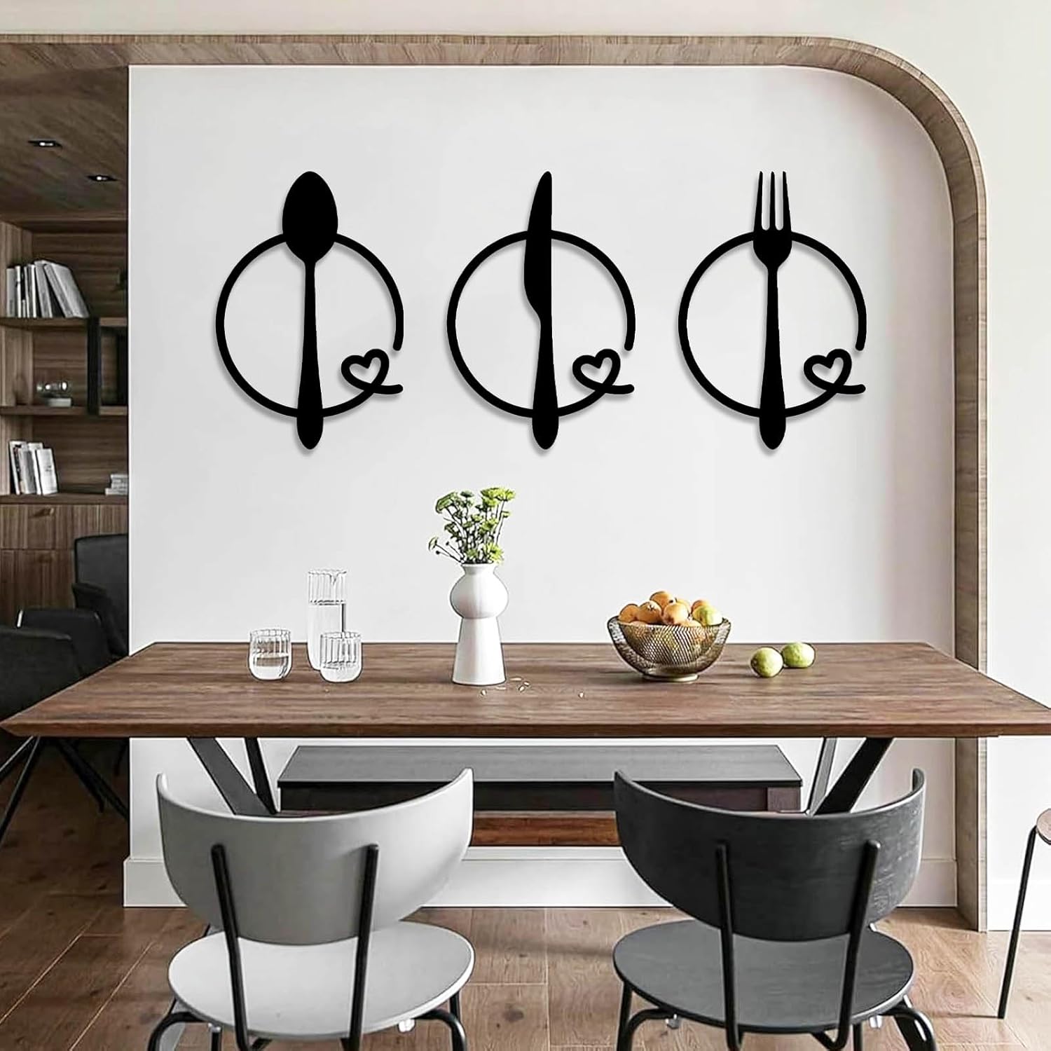 vinwipe Knife Spoon Fork Metal Wall Decor, Set of 3 Kitchen Metal Wall Decor, Knife Spoon Fork Art, Minimalist Wall Hanging, Sideboard Decor, Housewarming Gifts (Black, 19"x13"/47x32cm)