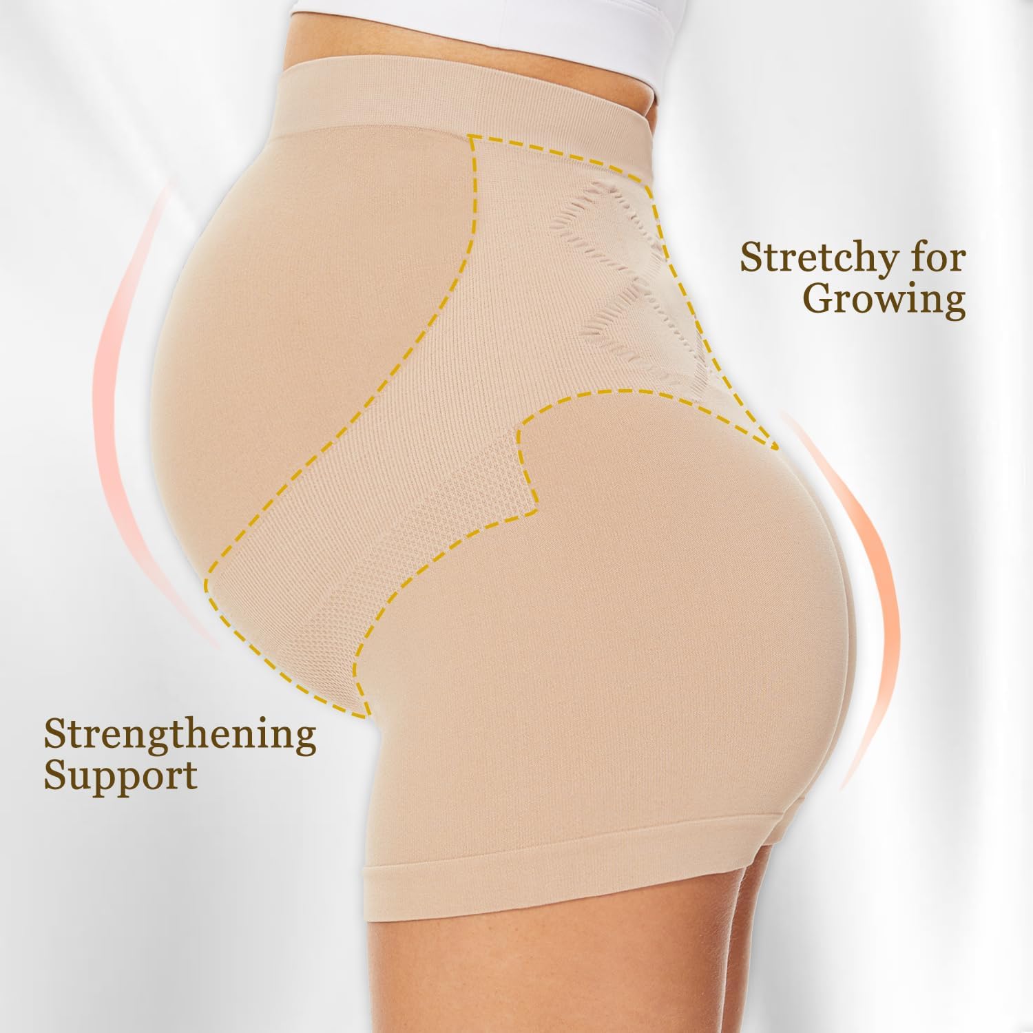 Womens Maternity Thongs Panties Over the Bump, Seamless Pregnancy Shapewear Belly Support High Waist Underwear 4-Pack