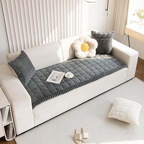 Miniatura 66 de vctops Funda de Sofá a Rayas de Pana Súper Suave Funda de Sofá Seccional Lavable Antideslizante Protector de Muebles para Niños Perros Mascotas, 1