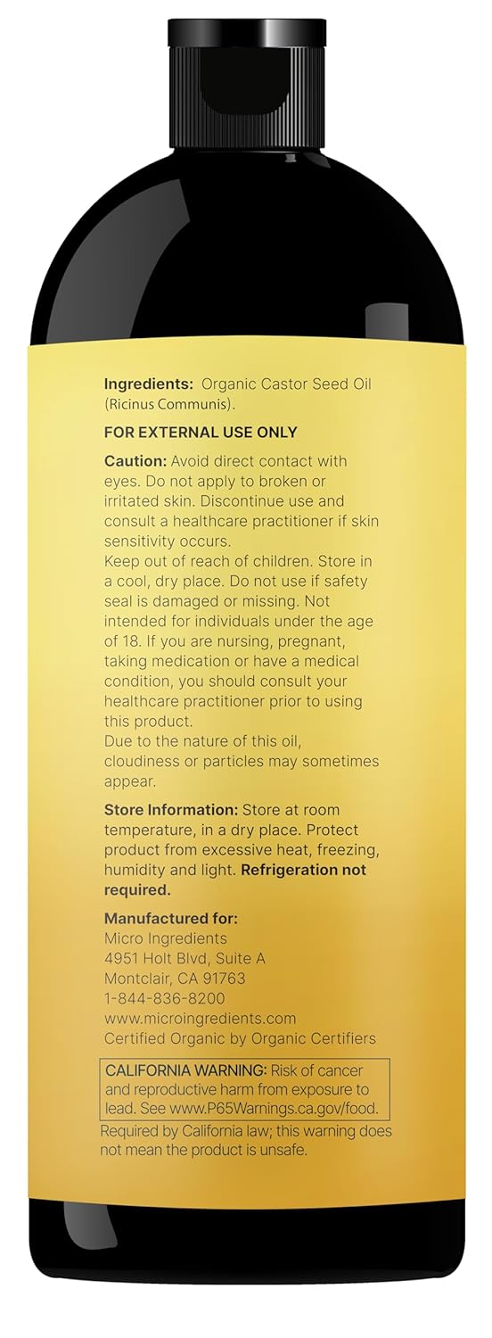 Micro Ingredients Cold-Pressed Organic Castor Oil 32 fl oz | 100% Pure Unrefined & Hexane-Free | Premium Grade Organic Carrier Oil for Hair, Skin, Eyelashes & Face | USDA Certified, Non-GMO - Image 6