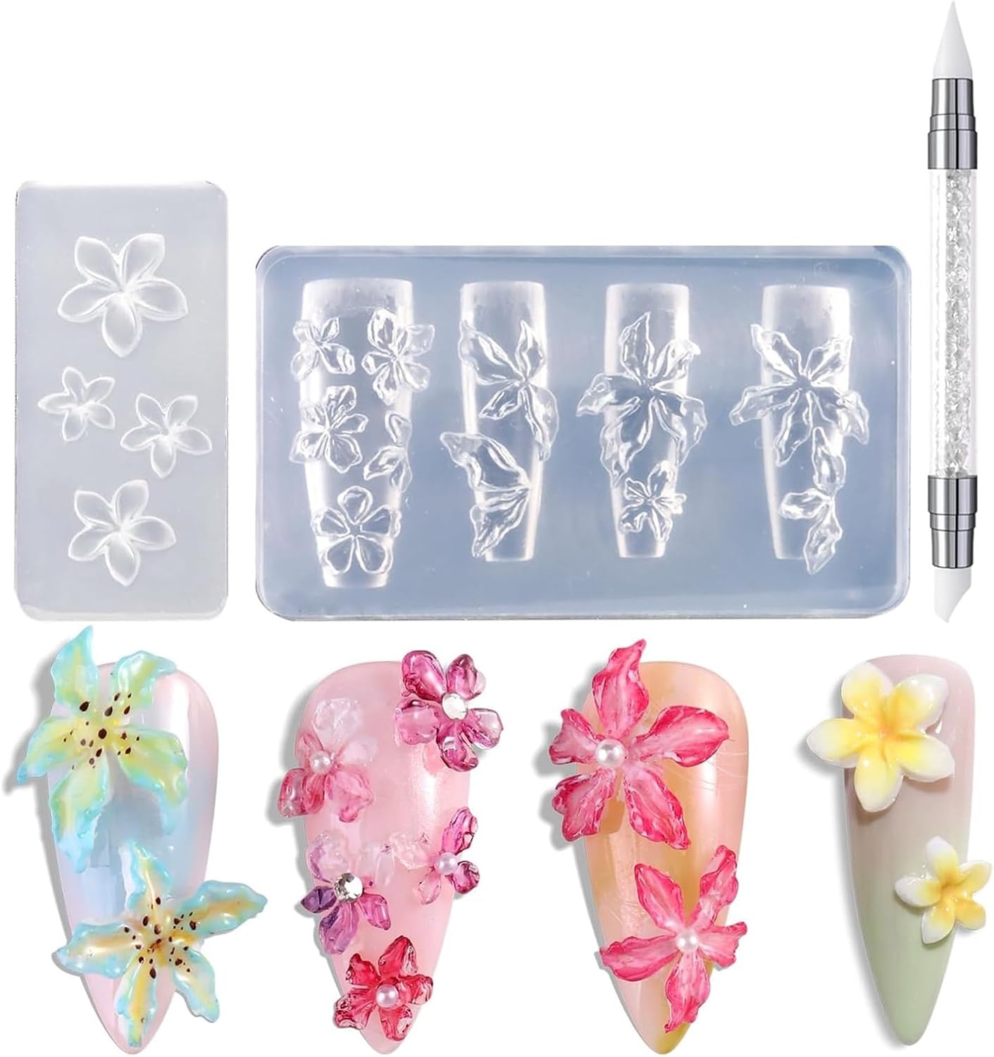 3 Pack Professional Nails Art Flower Shape Small Accessories Mold Decorative for Manicure Decorations Silicone Art Stencil