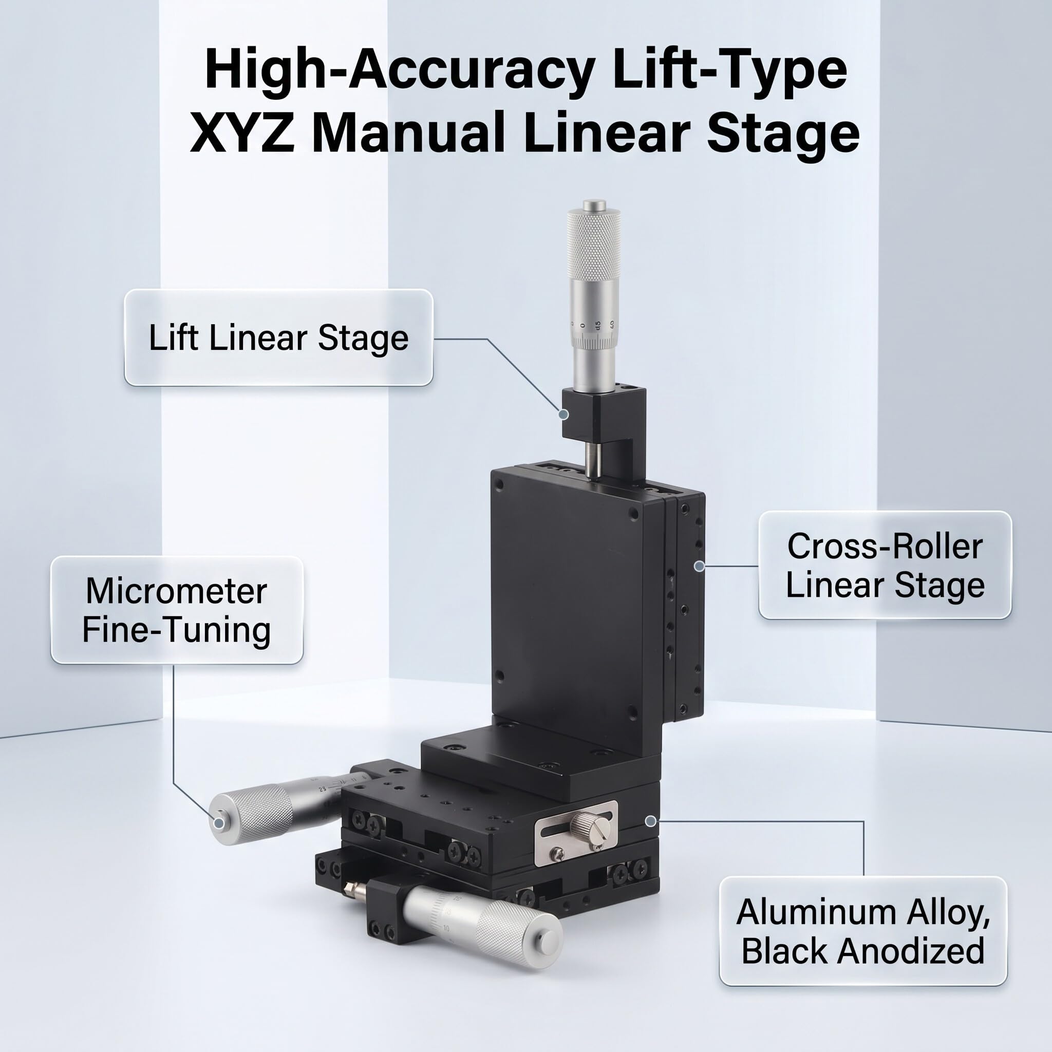 Tavolino Lineare Manuale a 3 Assi XYZ, Tavolo Scorrevole in Alluminio per Misurazioni di Precisione, Supporto di Regolazione Fine 80x80 Mm per Apparecchiature Ottiche da Laboratorio