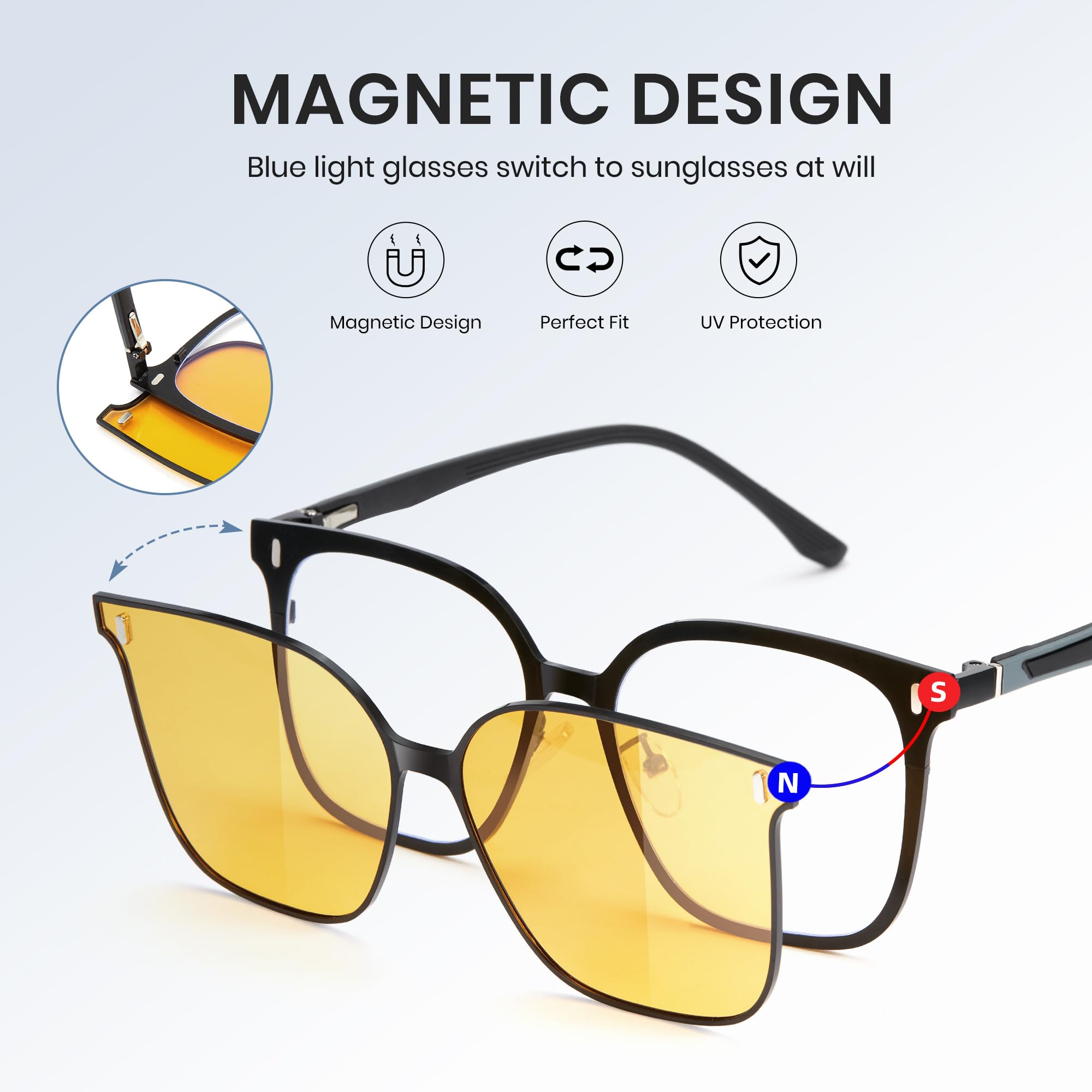 Cyxus Brillengestelle mit Magnetisch Clip Polarisierte Sonnenbrille Herren Damen Leichtes Rahmen Sonnenbrille UV 400 für Fahren Angeln Reisen P1210