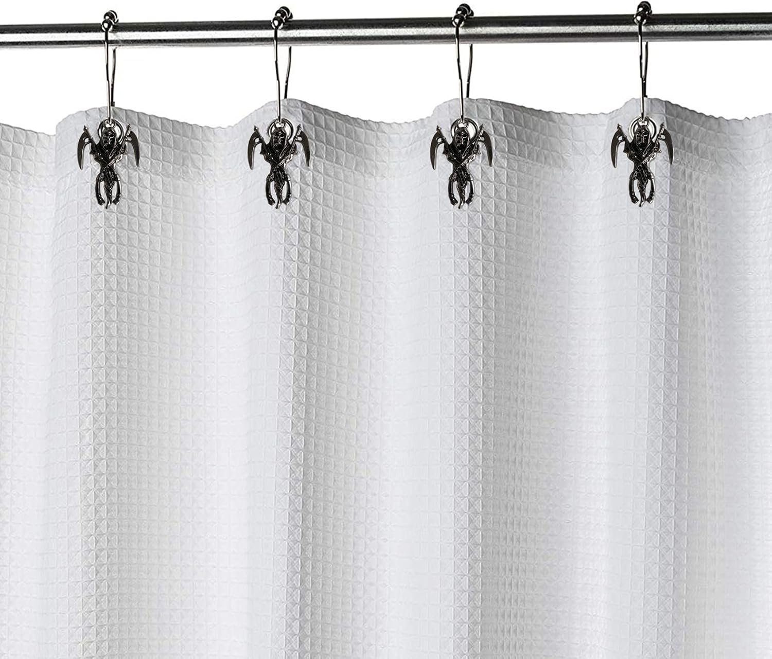 Set of 12 Shower Curtain Hooks Rings,Skeleton Reaper Scythe Pendant, Halloween Party Supplies Haunted House Decoration, Stainless Steel Rustproof (Black) image 2