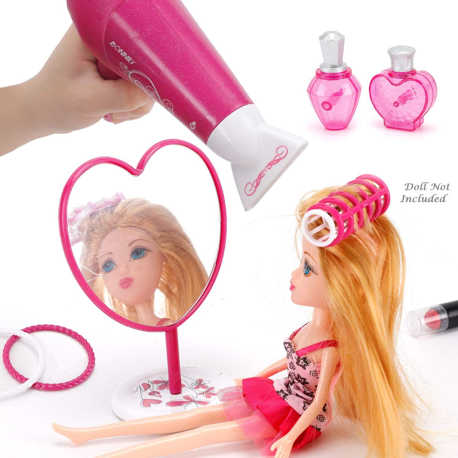 Amazon.com: Juego de embellecimiento para niñas, juego con secador de pelo,  plancha para rizos, espejos y accesorios para peinado : Juguetes y Juegos