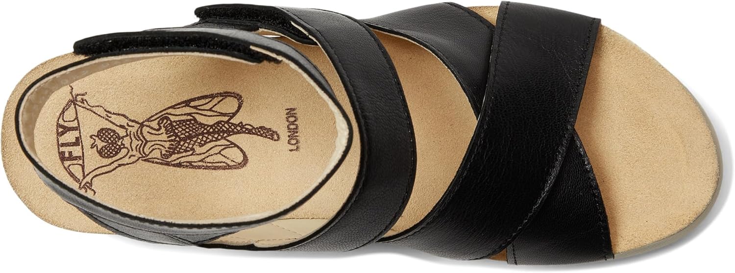 FLY LONDON Women's WEGE669FLY Wedge Sandal, Black, 7.5-8