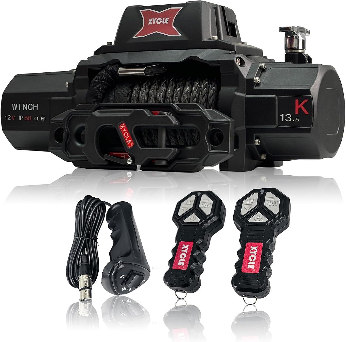 13,500 lb Recovery Winch with 1/2” Synthetic Rope,Dark-Gray | 12V Electric Winch with IP68 Waterproof All-Metal Housing, 2 Wireless Remotes，for Jeep SUV Truck Trailer Off-Road Recovery