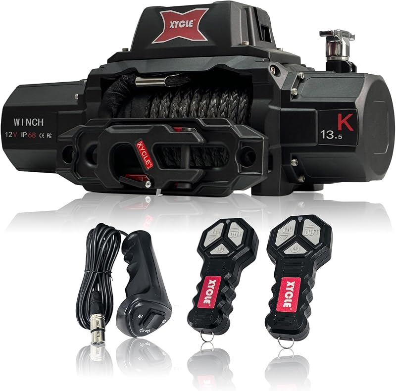 13,500 lb Recovery Winch with 1/2” Synthetic Rope,Dark-Gray | 12V Electric Winch with IP68 Waterproof All-Metal Housing, 2 Wireless Remotes，for Jeep SUV Truck Trailer Off-Road Recovery