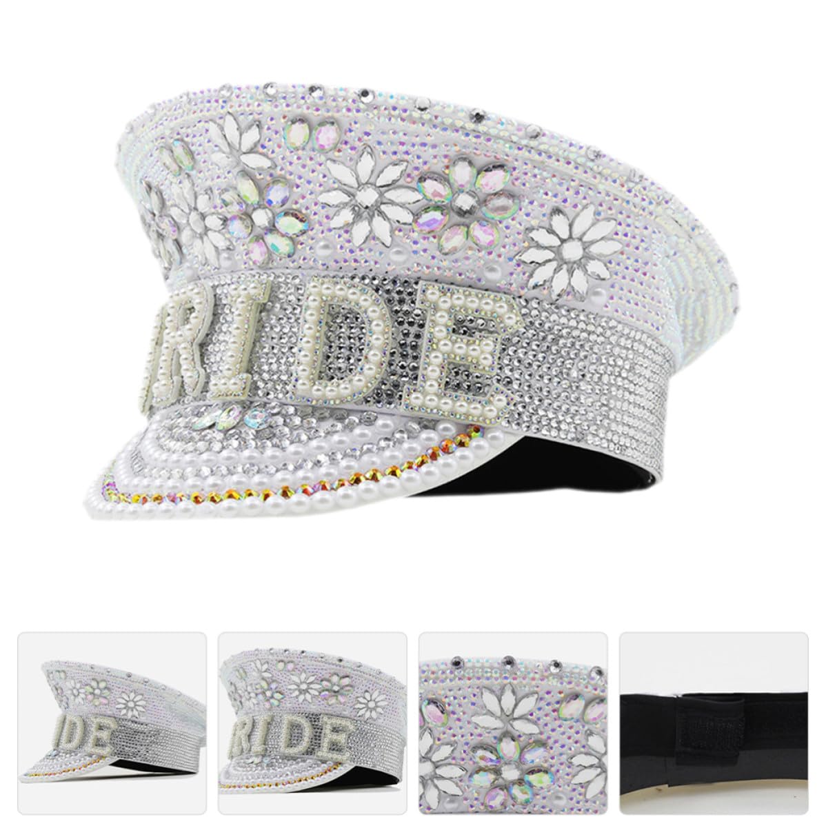 Genérico Sombrero Blanco para Despedida de Soltera Diseño Delicado y Ajustable, Hecho de Cuero y Strass, Adecuado para Fiestas y Eventos Obsequios