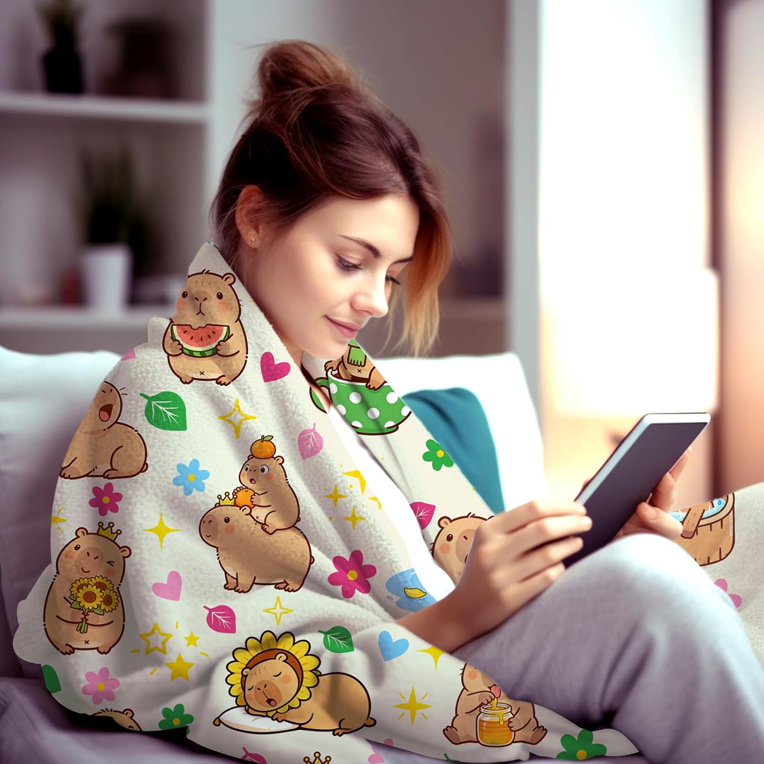 Capybara Blanket Soft Cozy Warm Flannel Throw Blankets Bedding Decor for Capybara Lovers Kids Girls Women Adult 80"x60"