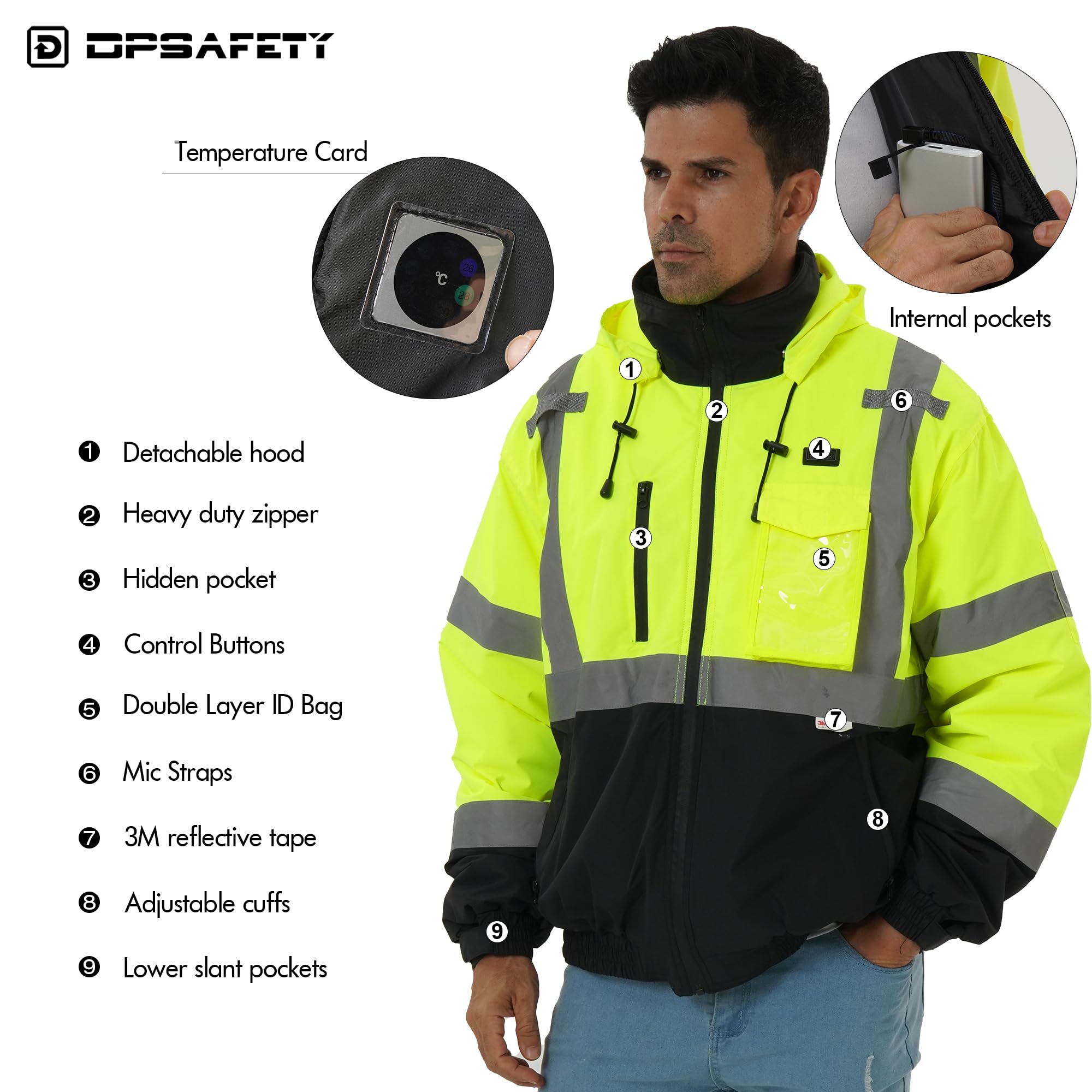 Veste Chauffante Haute Visibilité - 8 Zones Chauffantes, Imperméable, Réfléchissante, Pour Travail Et Plein Air