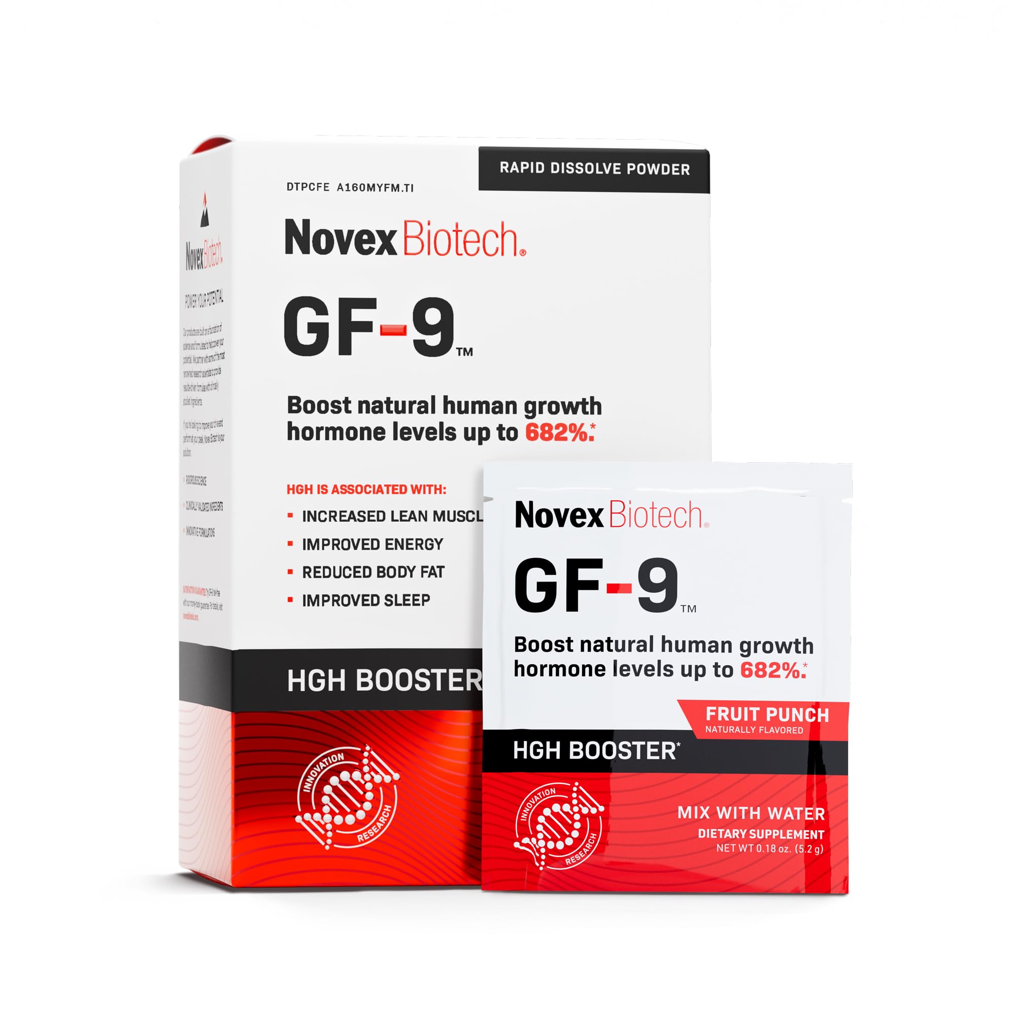 Novex Biotech GF-9 Rapid Dissolve Powder - Anti-Aging Supplements for Men, HGH Booster, Support Energy, Endurance, Sleep, Fruit Punch