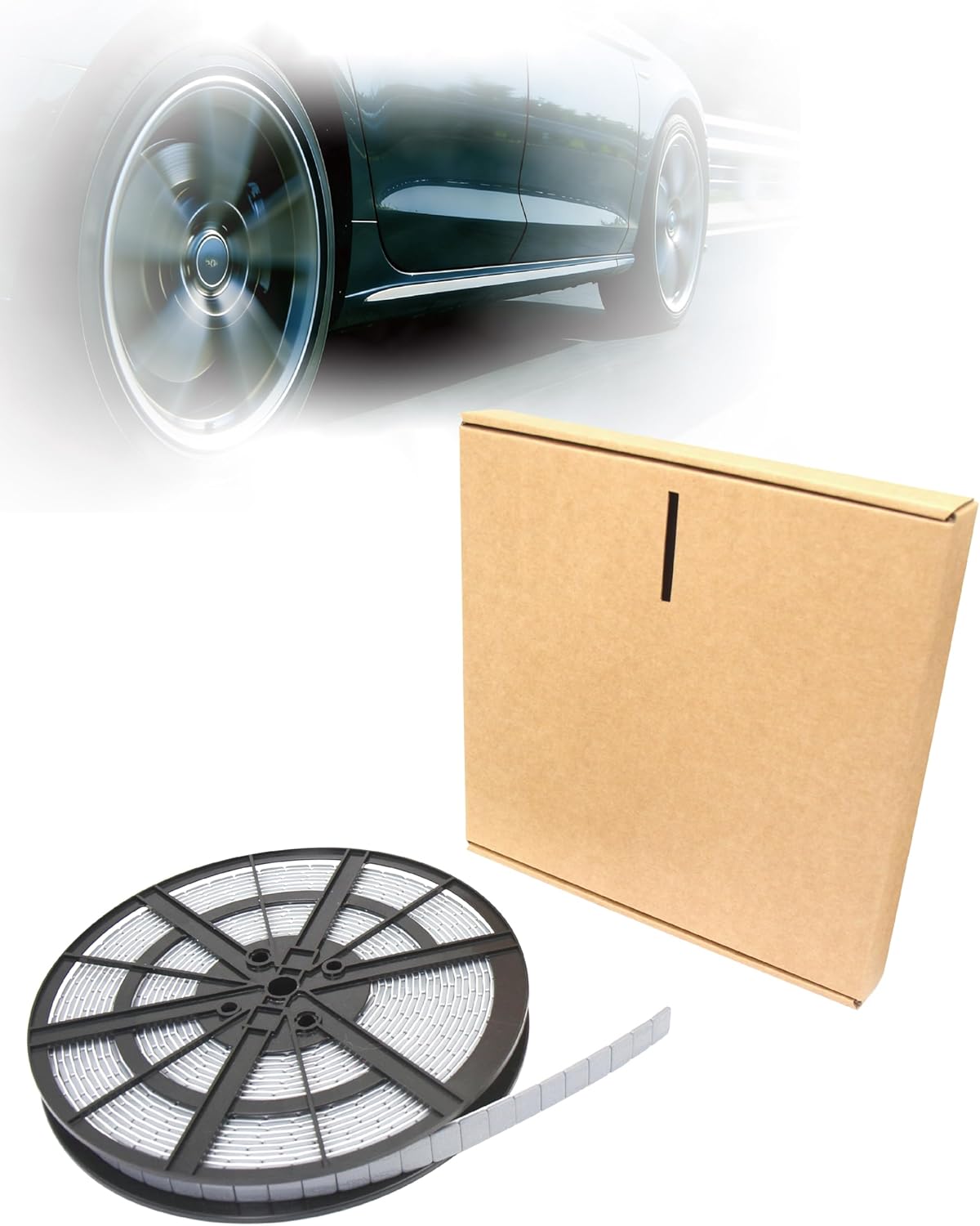 Adhesive Wheel Weights, 1/4 Oz, black/5kg/11lb/roll, totaling 715 pcs. Steel Sticky Wheel Weights, Suitable for Full-Size Pickups, SUVs, Vans, and Passenger Cars