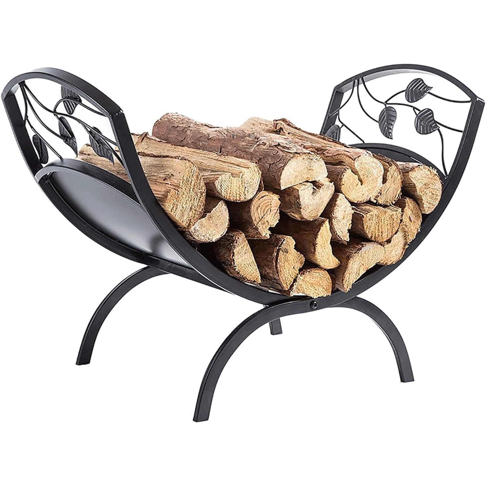 Râtelier à bûches en arc élégant pour un coin feu chaleureux à l'intérieur