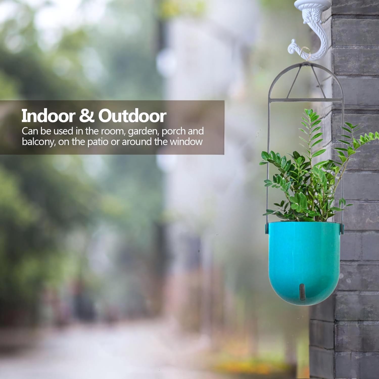 Indian Discovery® Self Watering Ceiling Hanging Planter|Hanging/Hooked Flower Pots for Home, Balcony, Garden Decor Flower Pots(1 Pcs, Sea Green, Sphere)|6 Inch UV-Resistant Plastic Plant Pots 4