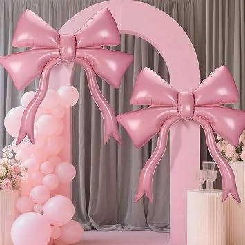 2Pcs 42 Inch Large Pink Bow Balloons - Giant Balloons for Girl Women Birthday Wedding Engagement Bachelorette Baby Shower Coquette Party Valentines Day Decorations