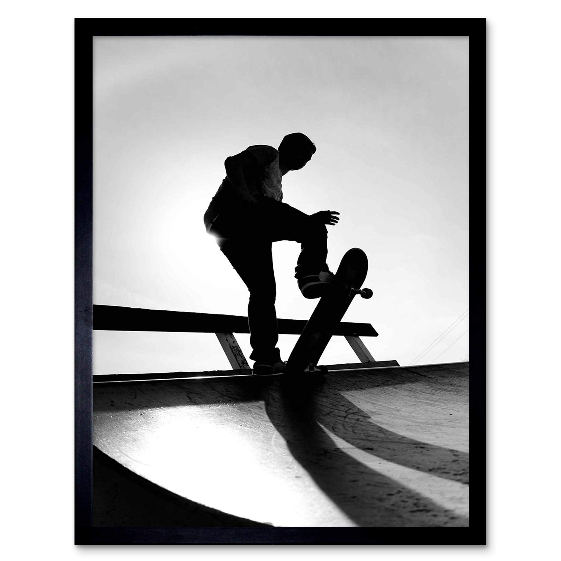 Wee Blue Coo Photography Sport Skateboarding Skater Silhouette Art Print Framed Poster Wall Decor 12X16 Inch