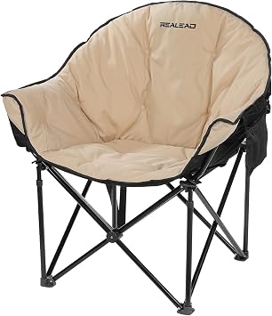 Oversized Camping Chairs Padded Heavy Duty Folding Support 400LBS | Comfy Lawn Chairs for Adults Outdoor Sports with PE Anti-Slip Foot Pads, Portable Quick Folding, Sturdy Steel Frame Beige