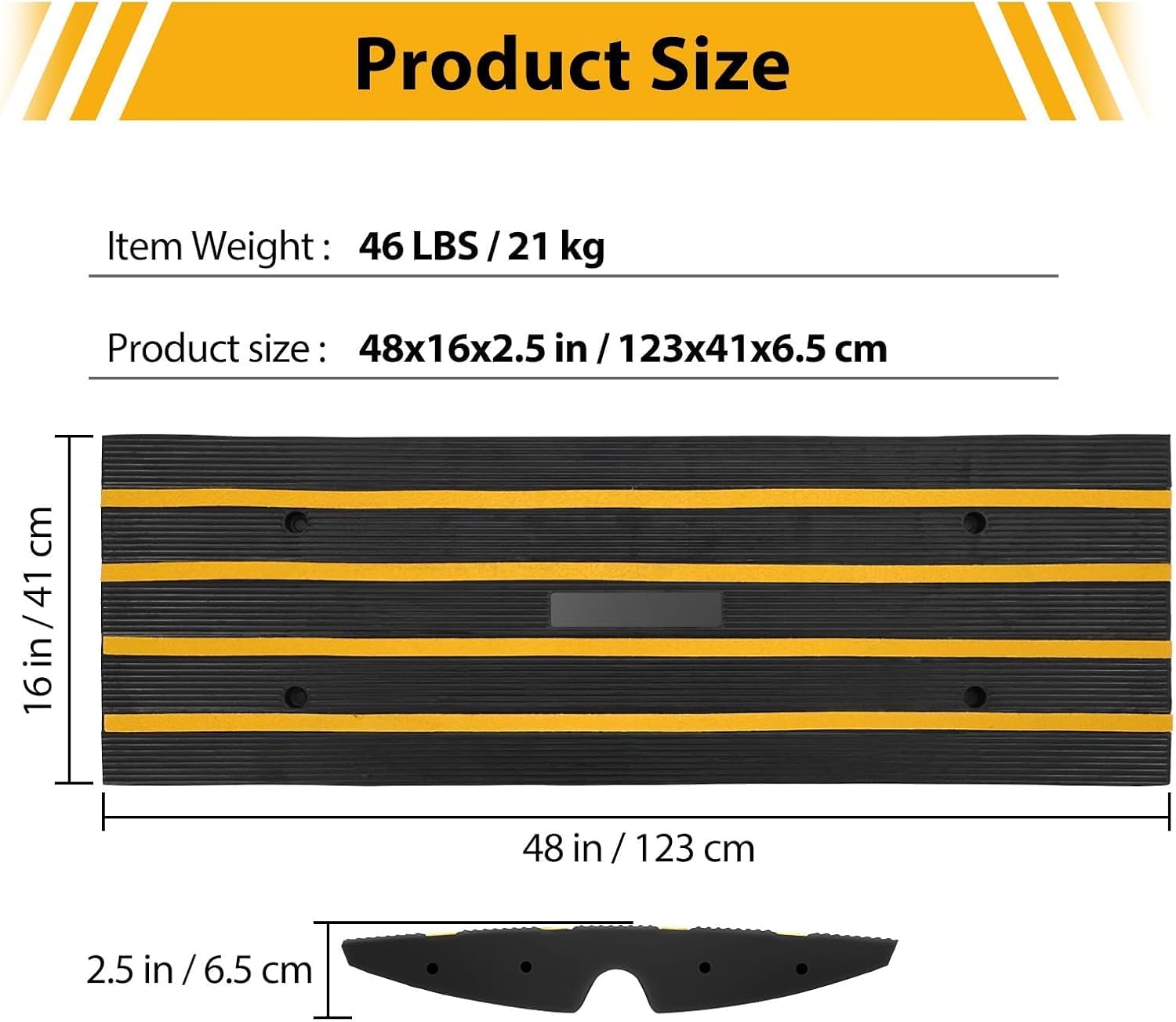 3 Packs 48" Car Driveway Rubber Curb Ramps, Heavy Duty Driveway Gutter Slope Ramp, Low Profile Design for Cars, Water Channel for Drainage, Curbside Bridge Ramp for Loading Dock Garage Sidewalk