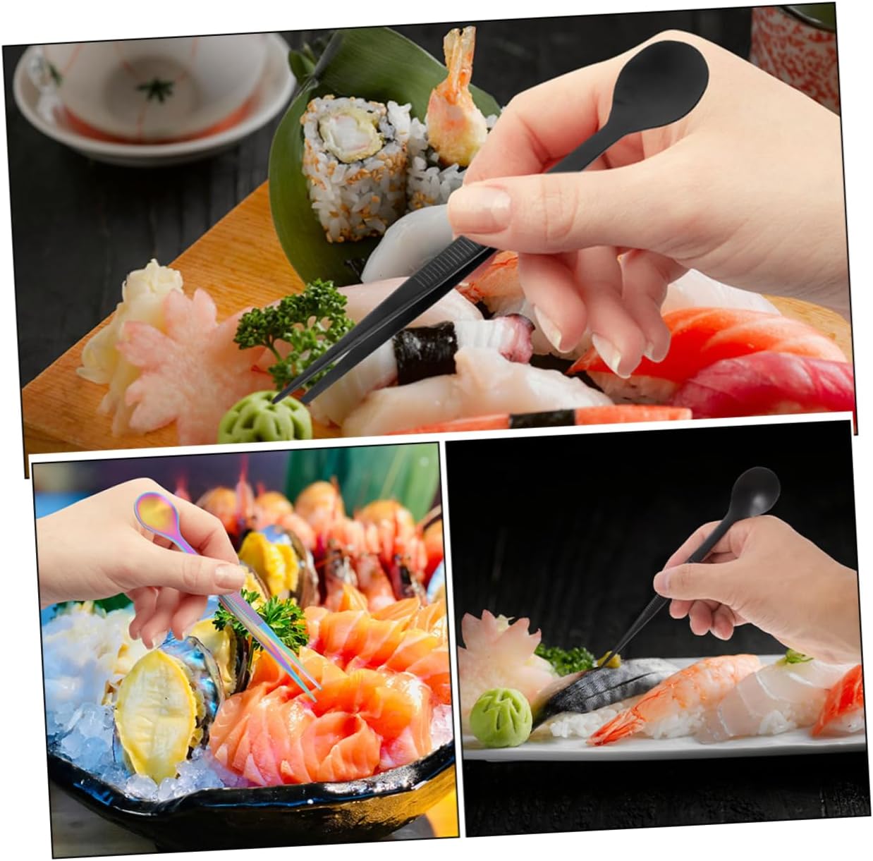 Stainless Steel Flavor Test Spoon Set with Tweezers Dual-Use Chef Tasting Spoon for Cooking and Plating for Desserts and Cocktails