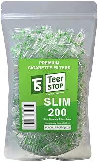 Cigarette Filters Slim 200 pieces (75 Adapters for Super Slims) Slim Cigarette Filter Tips, Slim Cigarette Holders, for Slim Standard & Roll-up Cigarettes, Not for Regular Sizes