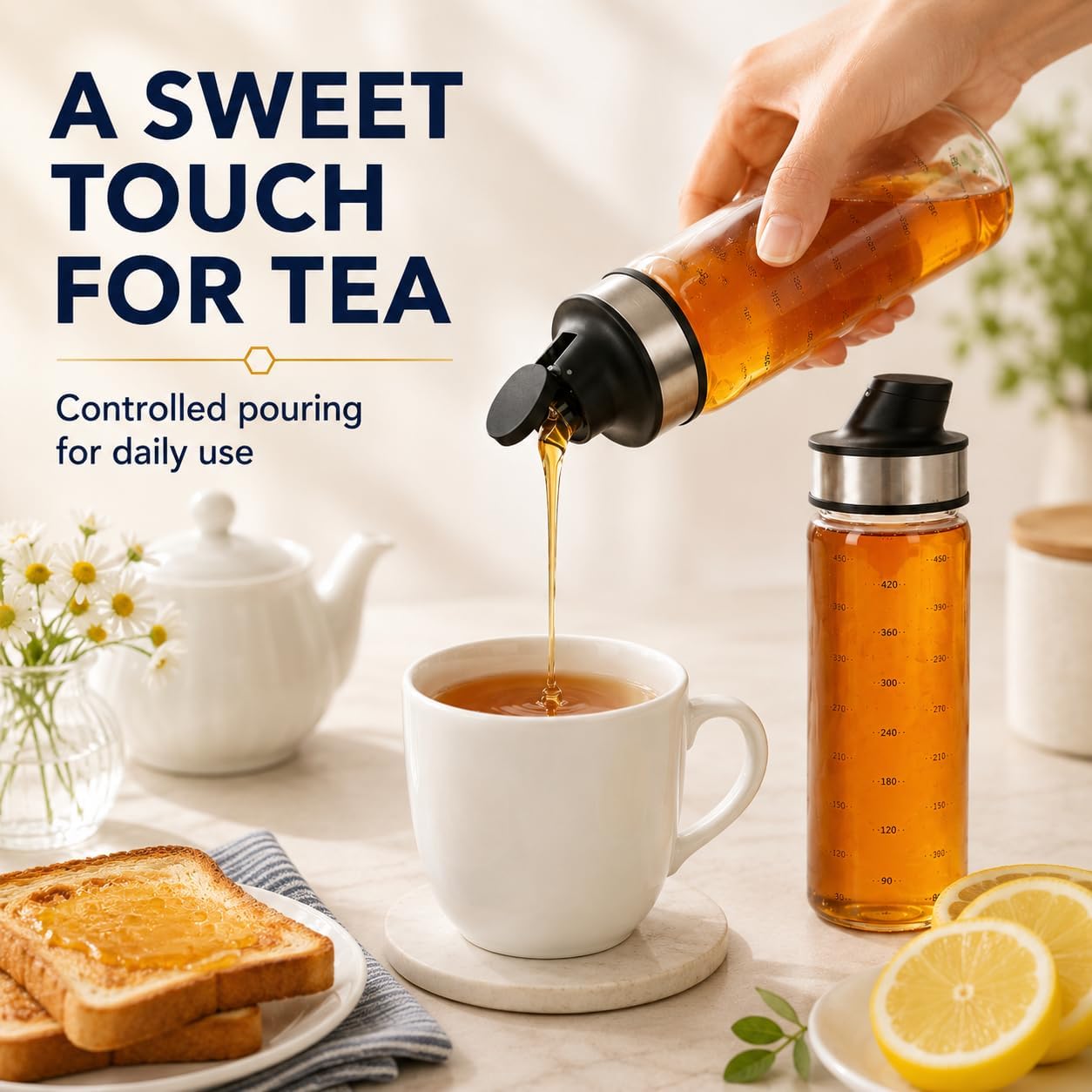 2 Pcs Honey Jar Dispenser,Glass Honey Container No Drip,Coffee Maple Syrup Creamer Salad Dressing Dispenser, Leak-Proof Oil Pot for Home Kitchen Essential Storage Holder 500ml/18oz image 4