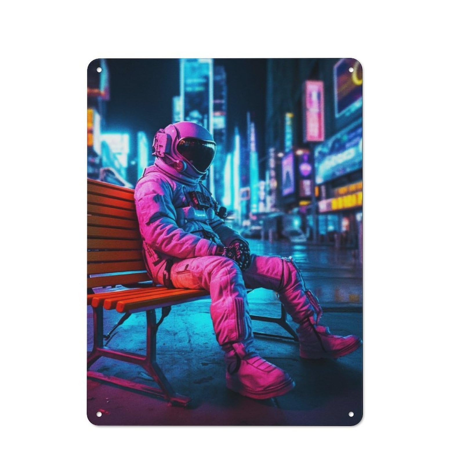 Junmoney Astronaut Sitting Rustic Tin Sign 40X30cm For Café Or Restaurant, For Café Owners And Decorators, For Retro Home Interiors