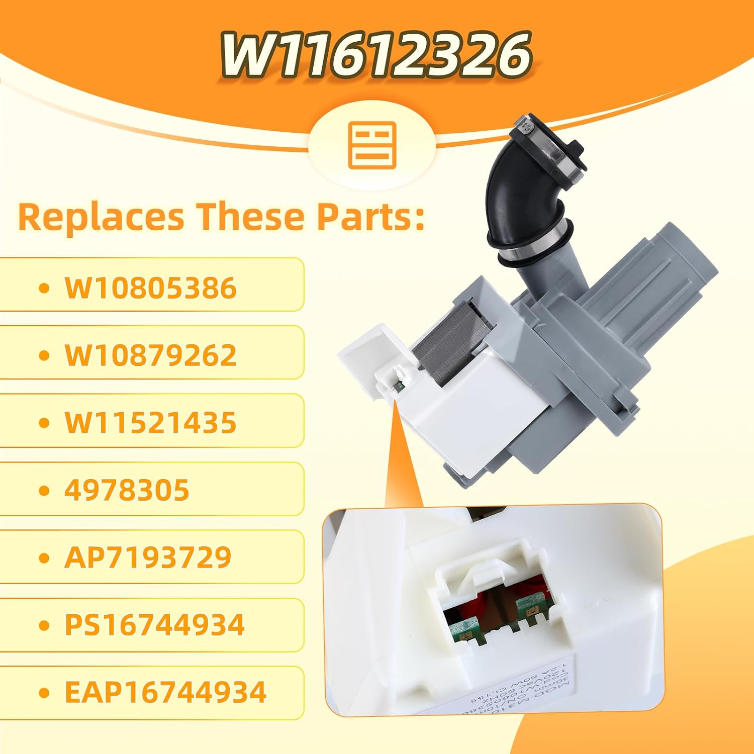 Upgraded W11612326 Dishwasher Circulation Pump Compatible with Ikea Amana Kenmore Whirlpool, Replacement Part W10805386 W10879262 W11521435 4978305 AP7193729 PS16744934 EAP16744934