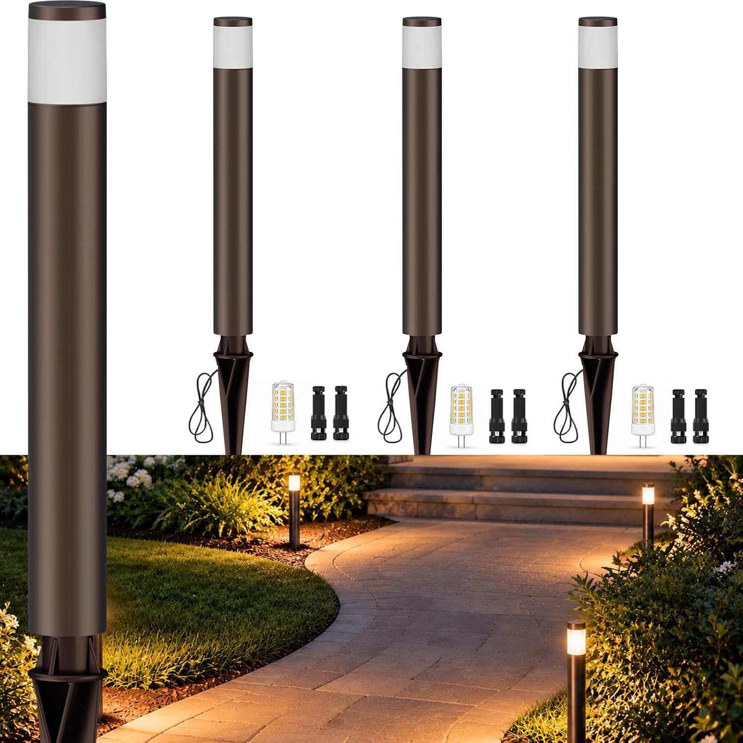HIBOITEC 4P Low Voltage Pathway Lights with 3W 2700K Replaceable G4 ...