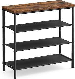 VASAGLE 4-Tier Shoe Rack Organizer, Holds 9-12 Pairs, Steel Frame & Fabric Shelves for Entryway Closet, Industrial Rustic Brown Black ULBS035B01