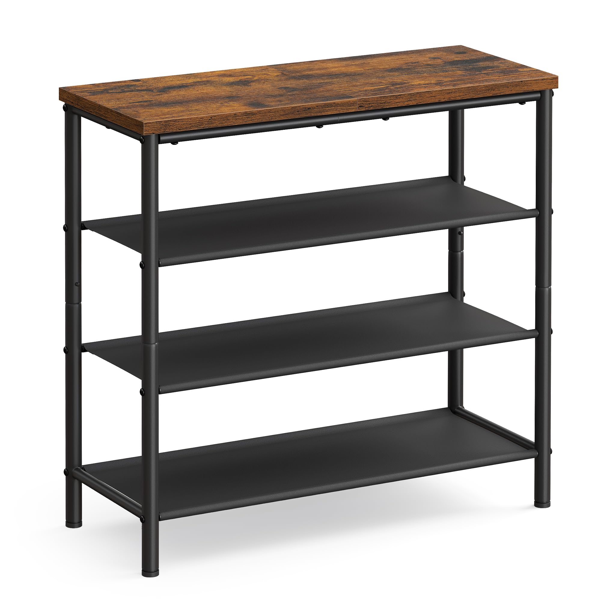 VASAGLE Shoe Rack, 4-Tier Shoe Storage Organizer for Entryway and Closet, Holds 9-12 Pairs of Shoes, 3 Fabric Shelves, Steel Frame, Industrial, Rustic Brown and Black ULBS035B01