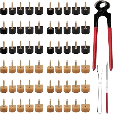 30 Pairs High Heel Replacement Tips High Heel Repair Caps Shoes Repair Kit for Women Shoes U-Shaped and Round Dowel Tips Pin Kit with Stiletto Remove Pliers, Apricot & Black, 9-12.5mm