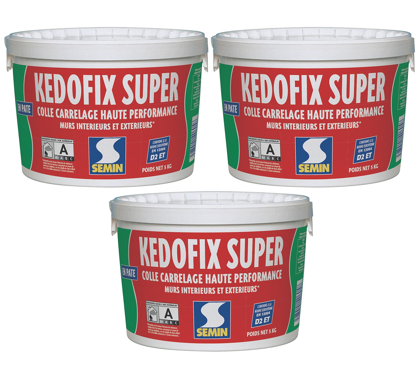 Semin KEDOFIX SUPER Colle Carrelage Murale- 3 X 5 kg – Prête à l’Emploi Sans Ciment – Intérieur & Extérieur Protégé – Haute Résistance à l’Eau – Spécial Pièces Humides – Faïence, Pierre, Pâte de Verre