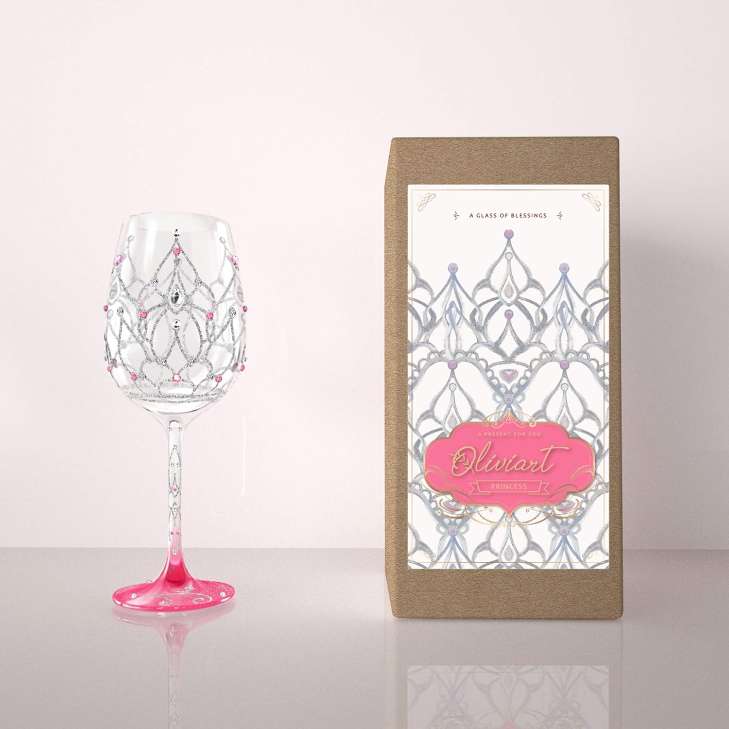 NymphFable Colorful Wine Glass Princess Crown Artisan Painted Glass 15 oz Novelty Gift for Birthdays,Weddings,Valentine's Day - Image 6