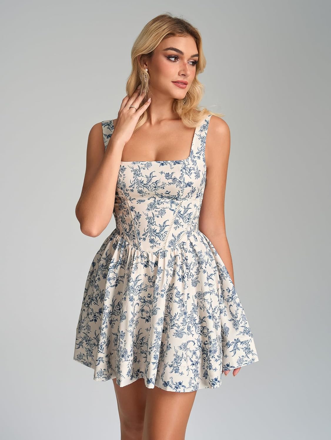 KUTUMAI Floral Corset Mini Dress Square Neck Flowy A Line Cute Graduation Short Dresses for Women Summer 2026 - Image 5