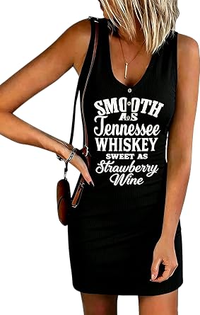 Womens Ribbed Tank Mini Dress Nashville Music City Dress Country Music V Neck Henley Beach Sleeveless Dress