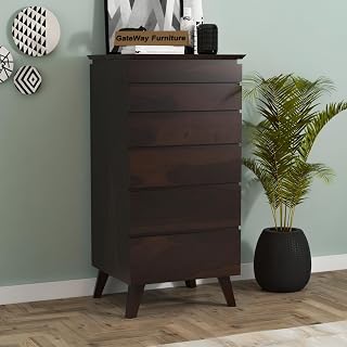 GateWay Furniture Sheesham Wooden Chest of Drawers for Bedroom with 6 Drawers Storage Drawer Cabinet - Chest of Drawers Wooden Cabinet for Living Room - Solid Wood Dresser with Drawer (Walnut Finish)