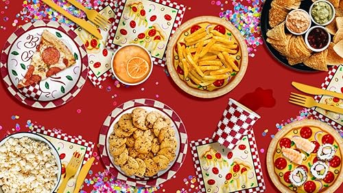 Miniatura 7 de Suministros para fiesta de cumpleaños de pizza, 64 piezas, vajilla desechable Bon Appetit de platos grandes de 9 pulgadas y platos de papel de