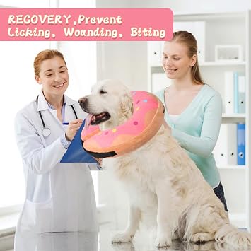 Dog Collar for After Surgery, Protective Dog Inflatable Recovery Collar Neck Dount Cone for Dogs Cats Prevent Licking (Pattern Pink S)