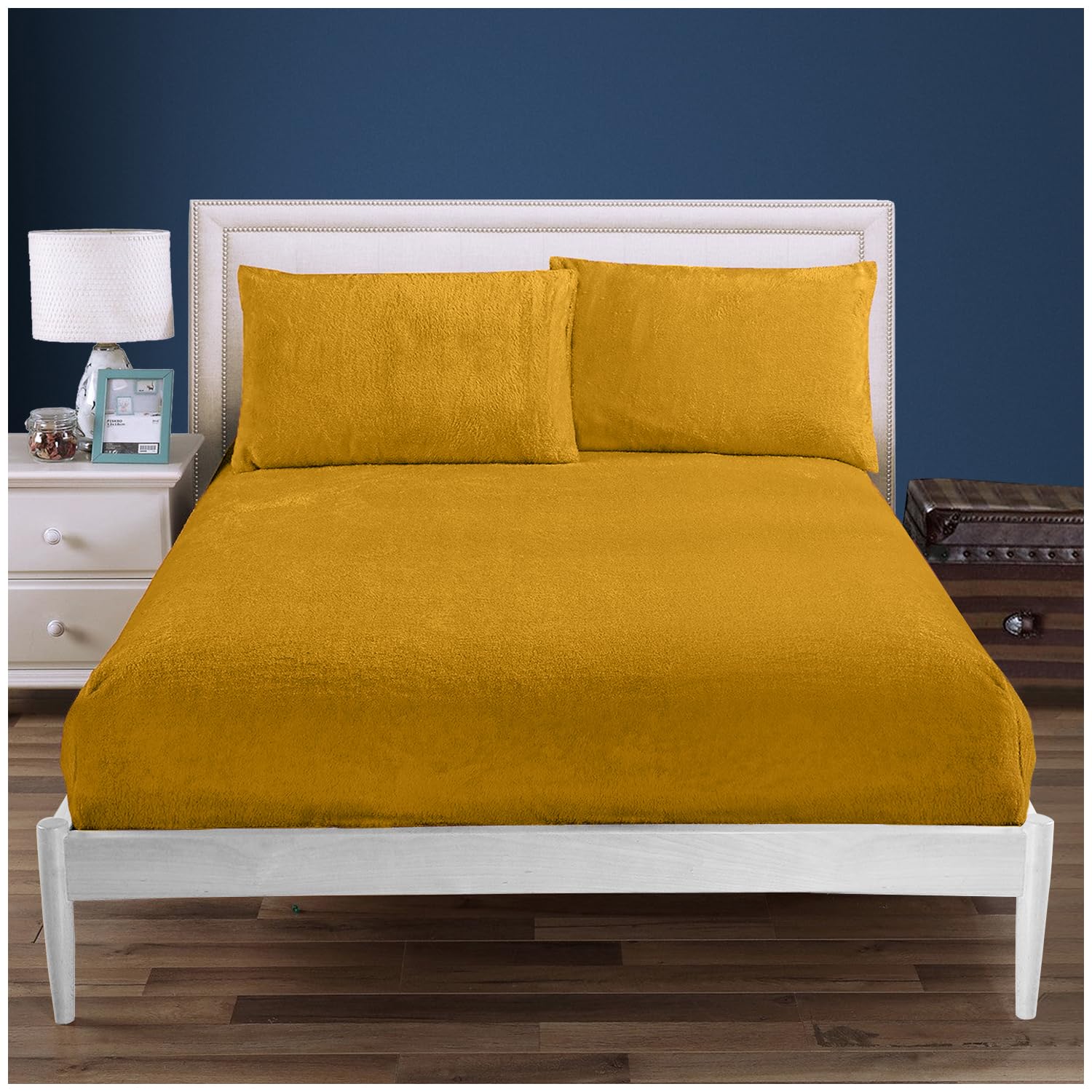 Teddy Fleece Fitted Sheet Single, Super Soft Warm & Comfortable Thermal Fur Bedsheet, Luxury Snuggly and Fluffy Fitted Bed Sheet, Winter Sherpa Fleece Thermal Bedding, Ochre