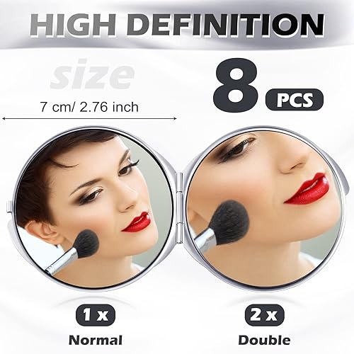 Miniatura 9 de 8 piezas de espejos compactos a granel con aumento 1X 2X doble cara mini espejo de maquillaje de viaje pequeño espejo de bolsillo portátil plegable