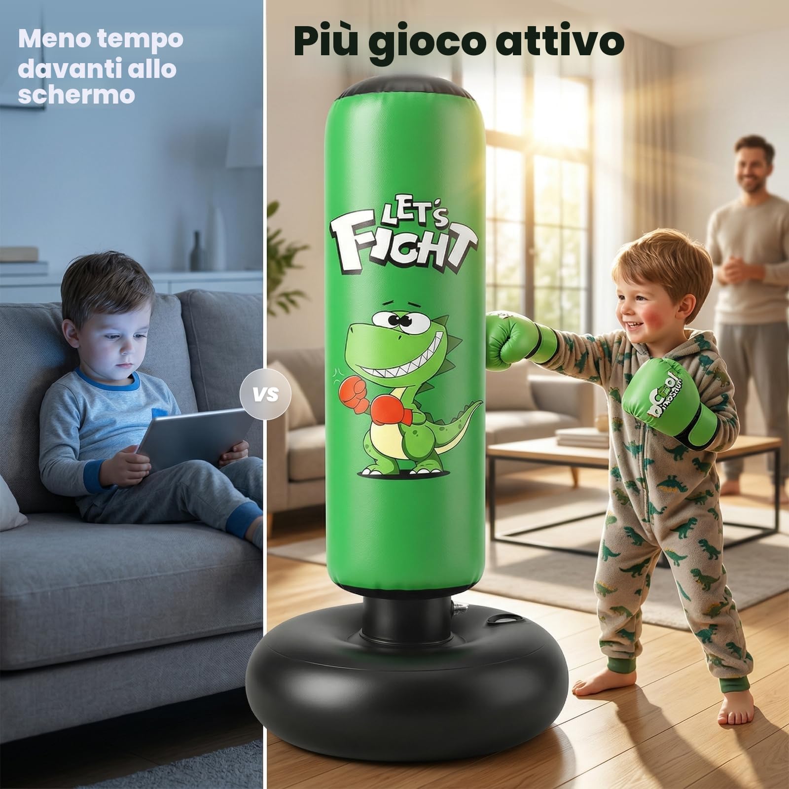 Sacco da boxe per bambini, 120 cm, con guantoni da boxe per bambini da 3 a 8 anni, set da boxe con base stabile per praticare karate, taekwondo, idea regalo per ragazzi