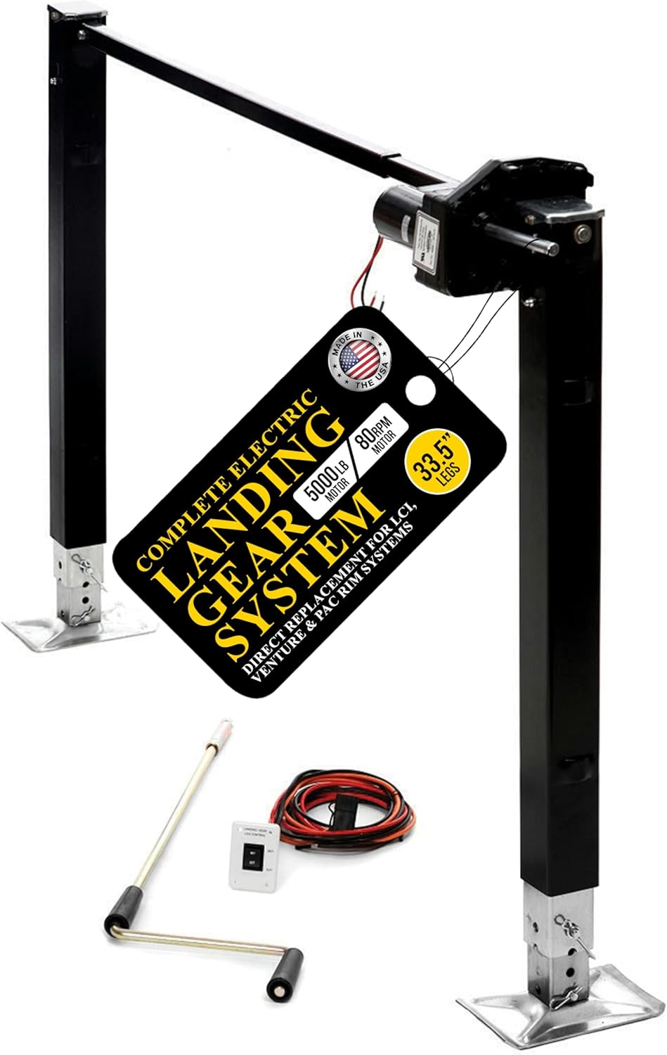 Stromberg Carlson Electric 5th Wheel Landing Gear with 5,000 lb Capacity, Weld-On Steel Construction, IP Rated Switch, Trailer Jack Stand, RV Jacks & Stabilizers - 80 RPM, 29.5” Legs, Black