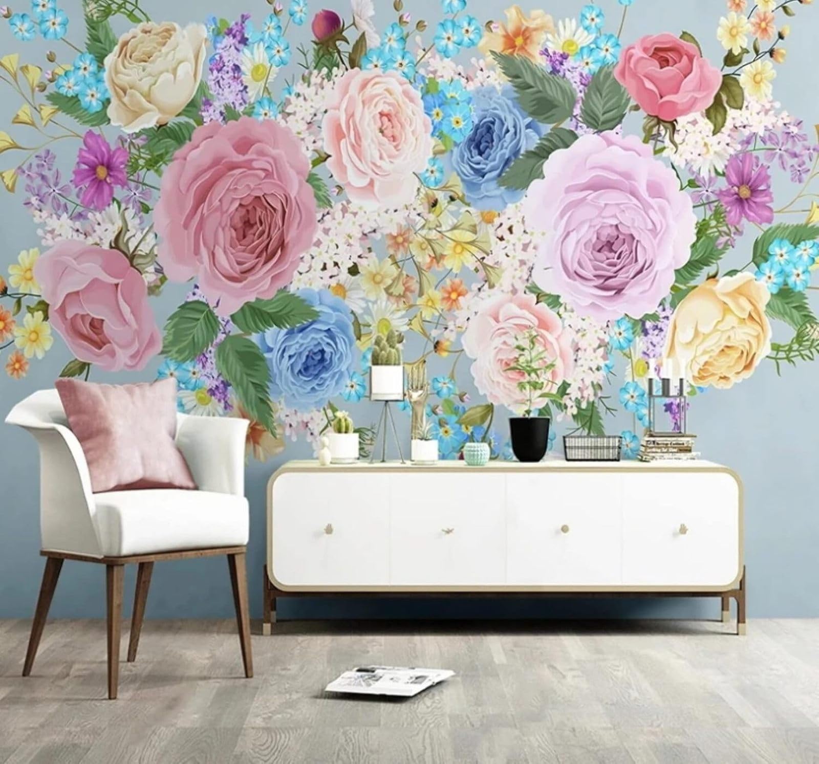 XLMING Elegant Three Dimensional Colourful Fresh Flowers 3D Wallpaper Luxury Silk Study Dining Feature Sofa Grey Bedroom Living Room Tv Decorative Wall-300cm×210cm