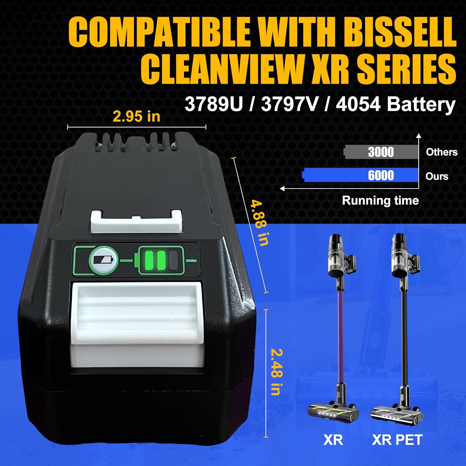 BooNer 6000mAh Battery for Bissell Cleanview XR Series Cordless Vacuum Cleaner, Replacement for CleanView XR 4054 Battery, Compatible with Bissell Vacuum Cleaner 3789U,3797V